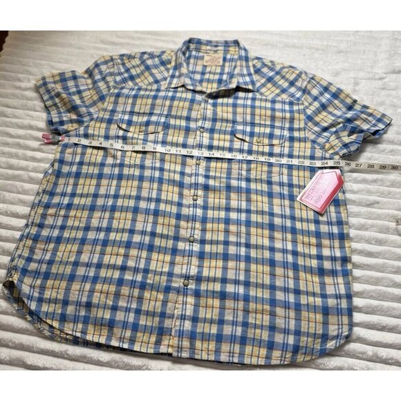 VTG Lucky Brand Genuine Western Snap Up Shirt Men's Size XXL SS Blue Plaid - Picture 11 of 14